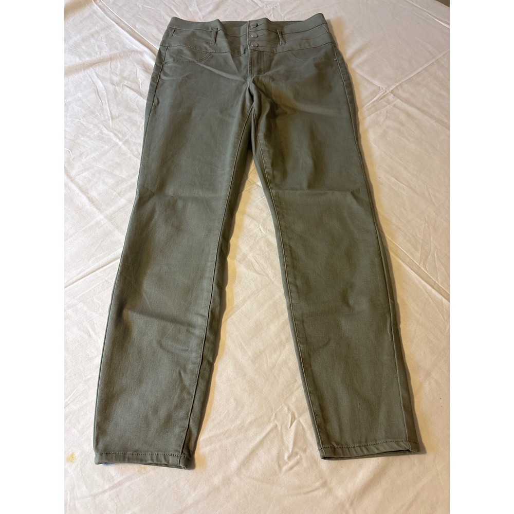 Refuge Skinny Pants Womens 8 Olive Green High Rise Triple Button